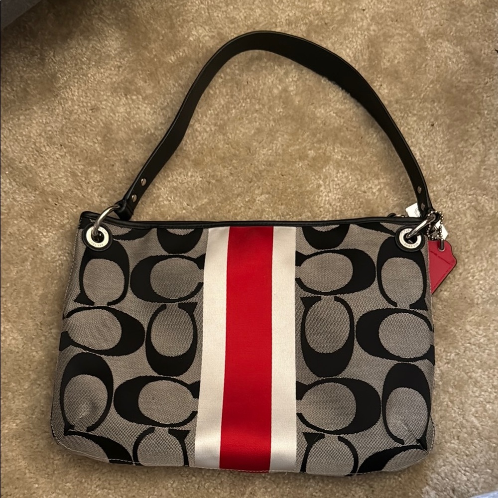 Coach Purse Satin finish red/white stripe